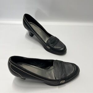 Croft & Barrow Women’s S 7 1/2M Black w White stitch Slip On Penny Loafer Heels